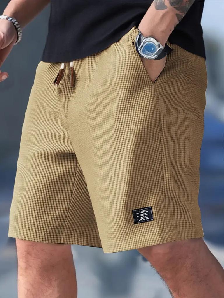 Men's Textured Casual Shorts with Drawstring Waist, Lightweight Polyester Fabric, Pockets for Casual Wear, Beach or Outdoor Activities