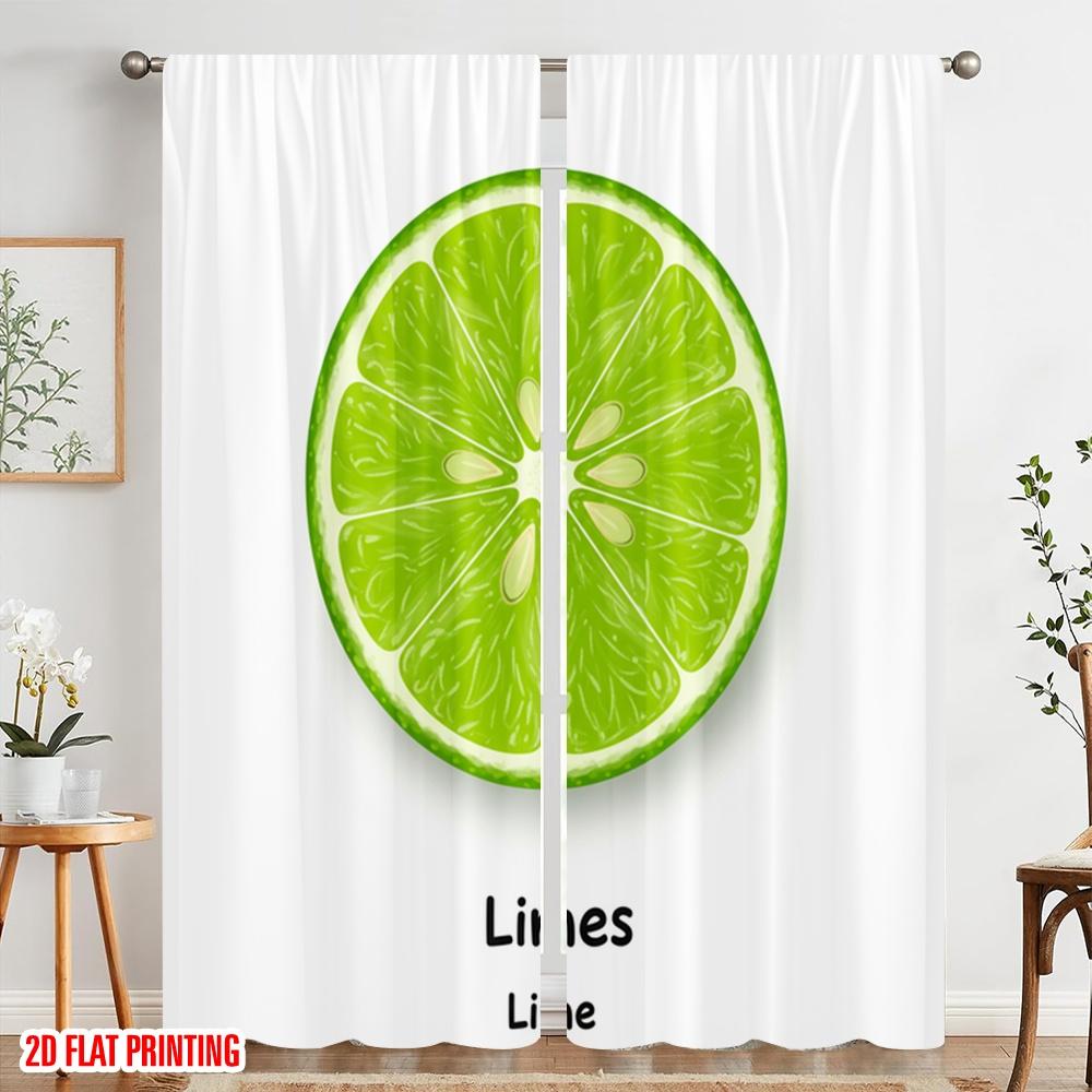 2pcs 2D Flat Printing Party Curtain Fresh Lime Slice Fabric Without Electricity All Season Party & Holiday Decor for Holiday