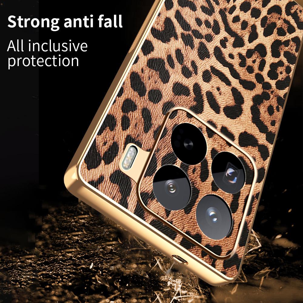 For Xiaomi 15 Pro Case Leopard Print PU Leather Coated PC+TPU Electroplating Phone Cover
