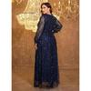 Plus Size Womens Elegant Sequined Bridesmaid Dress V-Neck Long Sleeve Slit Fitted Temperament Wedding Party Dress
