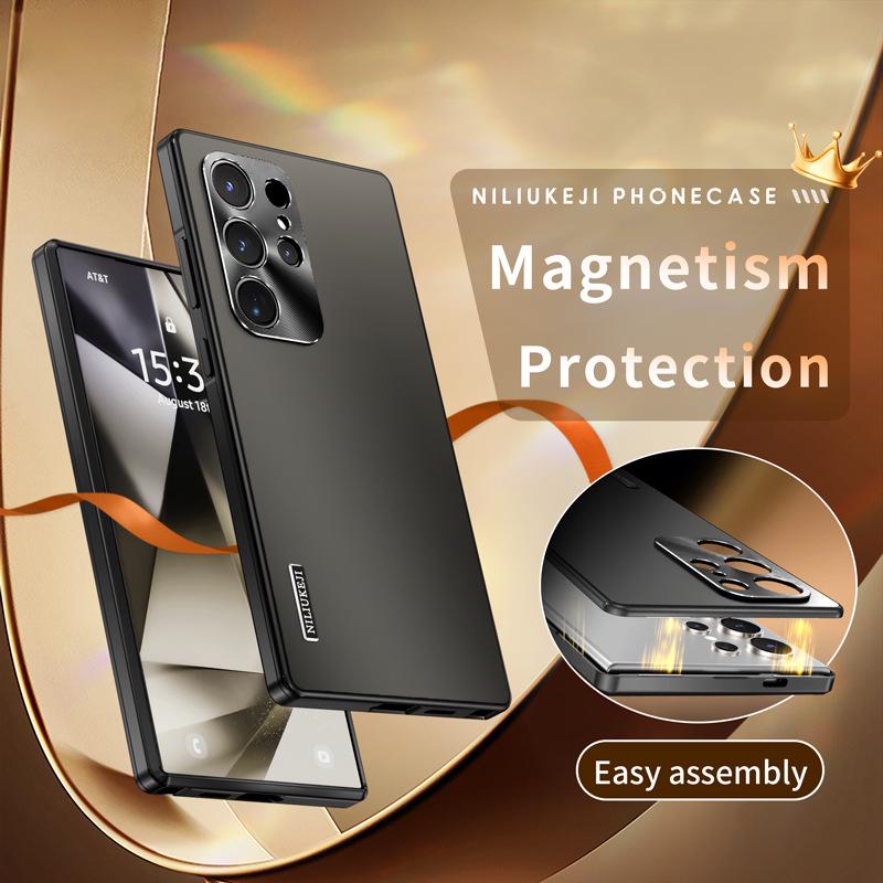 Magnetic Metal Frame Protective Case for Samsung S24 Ultra - Full Edge Solid Color Cover