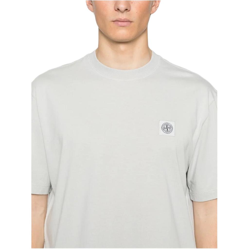 Stone Island Logo Print Solid Color Crew Neck Short Sleeve T-Shirt Men Tops Gray White K1S1521000-34S0115-V0061