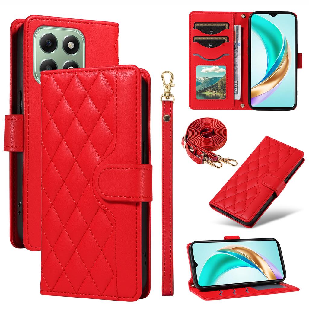 Husă tip portofel din piele romb pentru For Honor X6b 4G cu curea de umăr, curea de mână