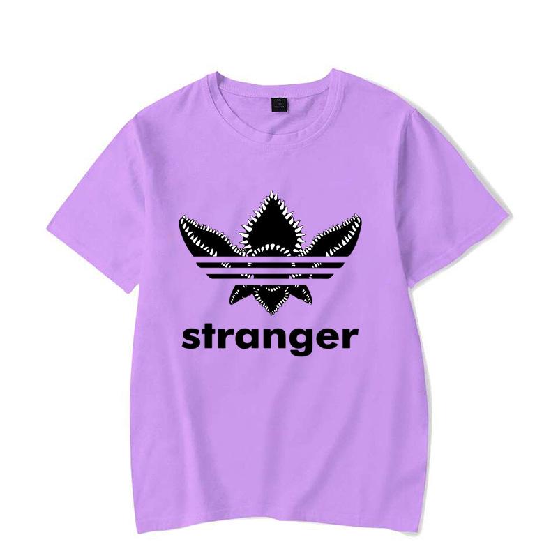 Koszulka damska unisex z krótkim rękawem i nadrukiem z napisem Stranger Things, z okrągłym dekoltem, na lato - Miękka i wygodna
