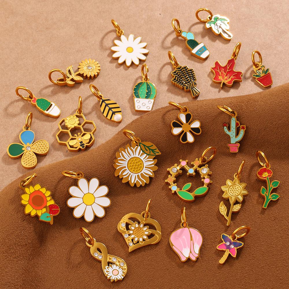 Stainless Steel Cactus Daisy Pendant Charm for DIY Bracelets & Necklaces