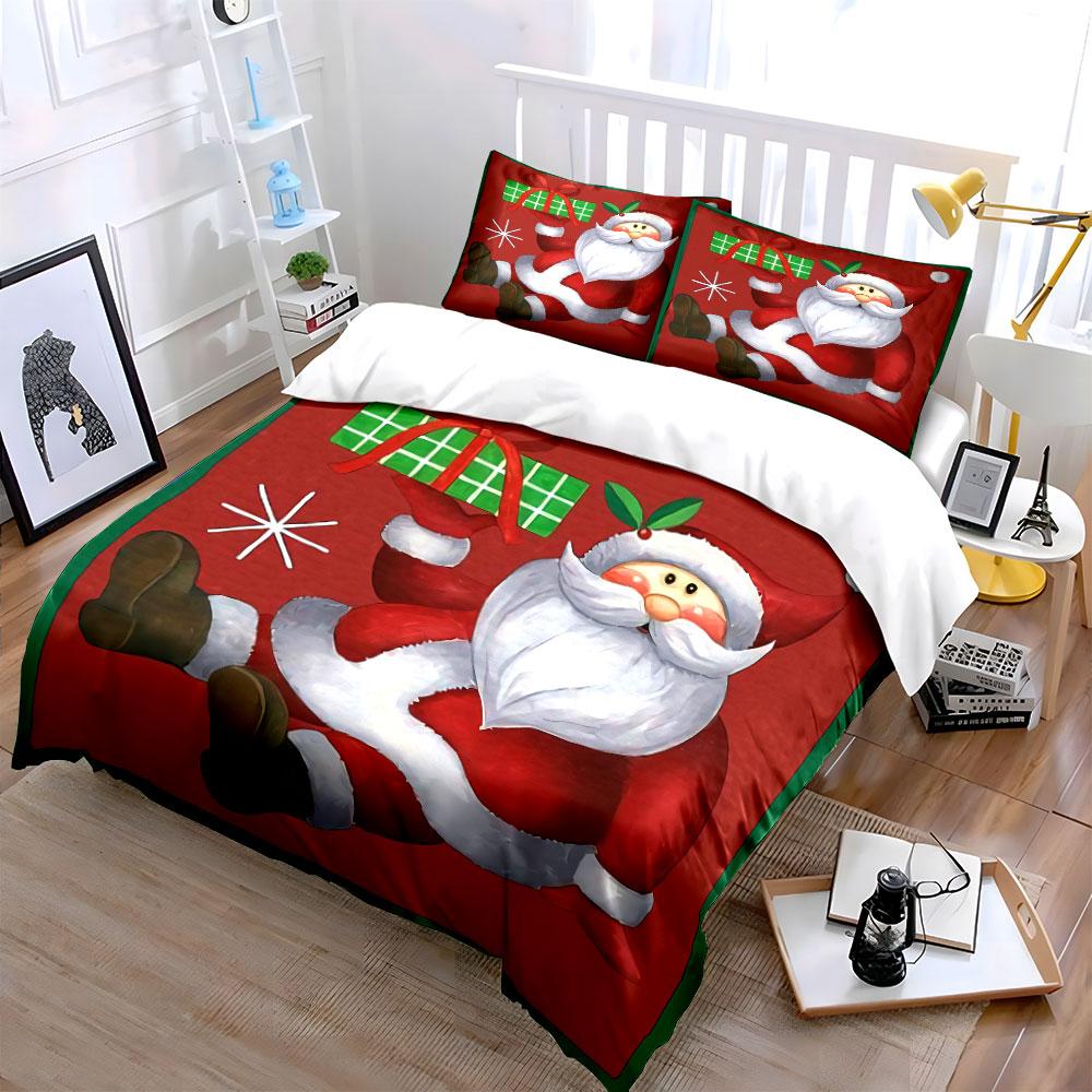 Santa Claus with Gift Box Bedding Duvet Cover Set Duvet Cover Pillowcases (1*Duvet Cover 2*Pillowcases, Without Duvet Insert)