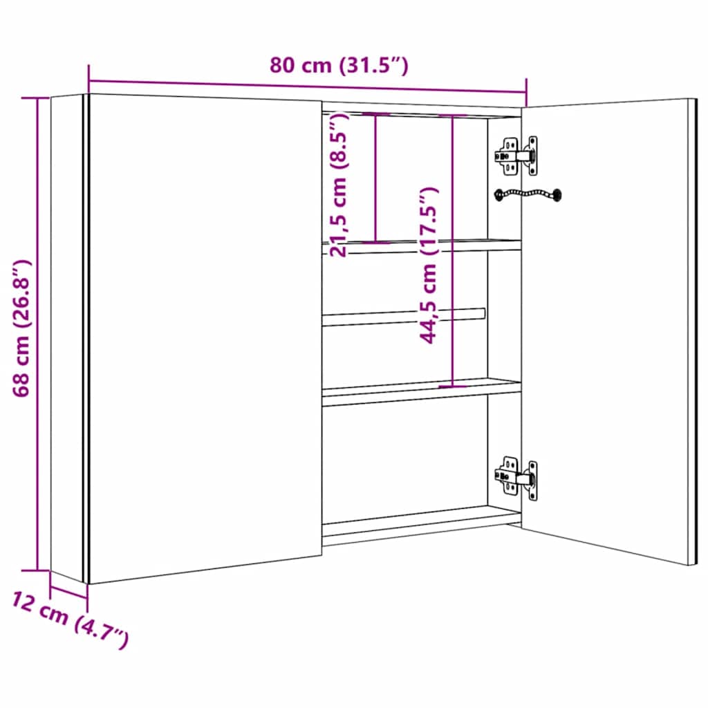 LED Bathroom Mirror Cabinet 80 X 12.2 X 68 Cm