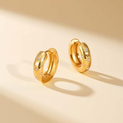 Dainty White Zircon Six-pointed Star Earrings for Women Fine Jewelry,Stainless Steel 18K Gold Plated U-shaped Hoop Earrings