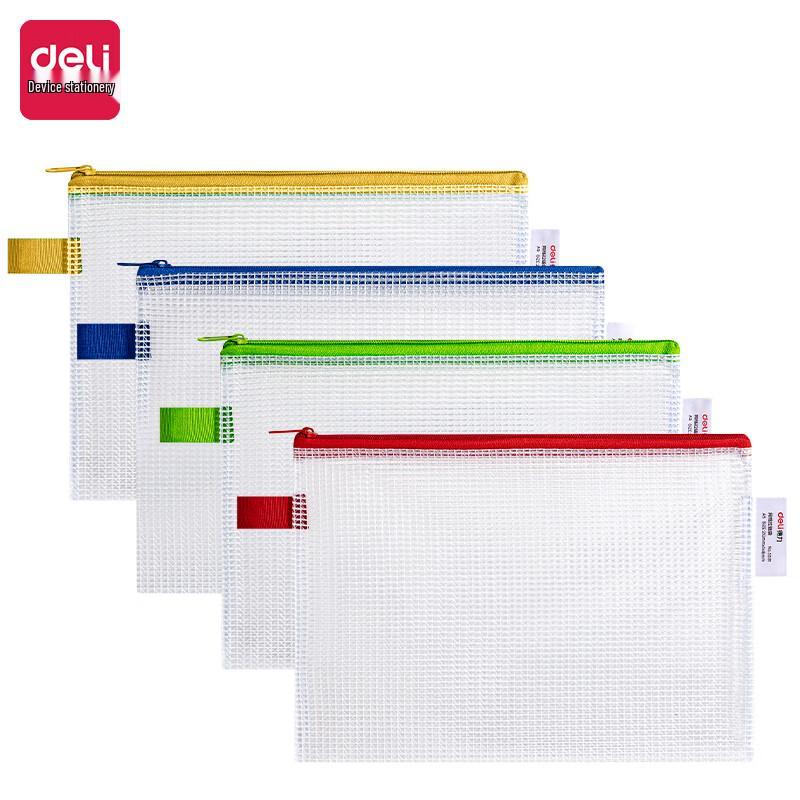 Deli A5 Transparent Mesh Zipper File Bags (12-Pack) A5 Subject Bag