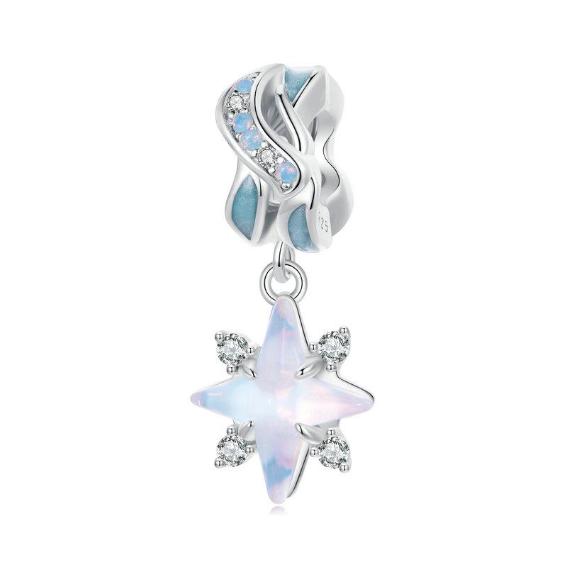 WOSTU Original 925 Silver Space Starry Sky Series Star Charms Blue Heart Beads Rainbow Drop Pendant Fit DIY Bracelet Necklace