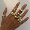 Wind Metal Lava Pleated Smooth Ring Set, Personalized Bow Joint Ring Ring Female