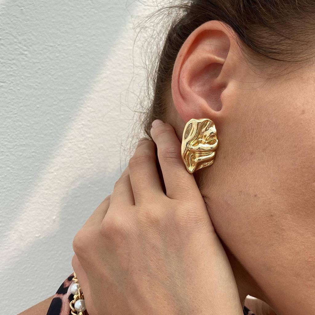Exaggerated Sense of Metal Concave Convex Liquid Earrings Personalised Trend Pleated Irregular Large Earrings Fashionable Commuter Women's Earrings