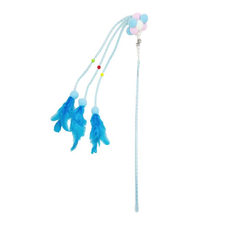 Cat Teaser Wand: Fairy Pom-Pom Tassel, Fur Ball, Feather, Elastic Rope Interactive Toy