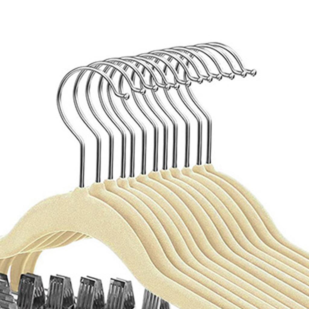 5 10pcs Clothes Hangers with Movable Clips Velvet Ultra Thin No Slip Rack Skirt Pants Hangers for Home Travel