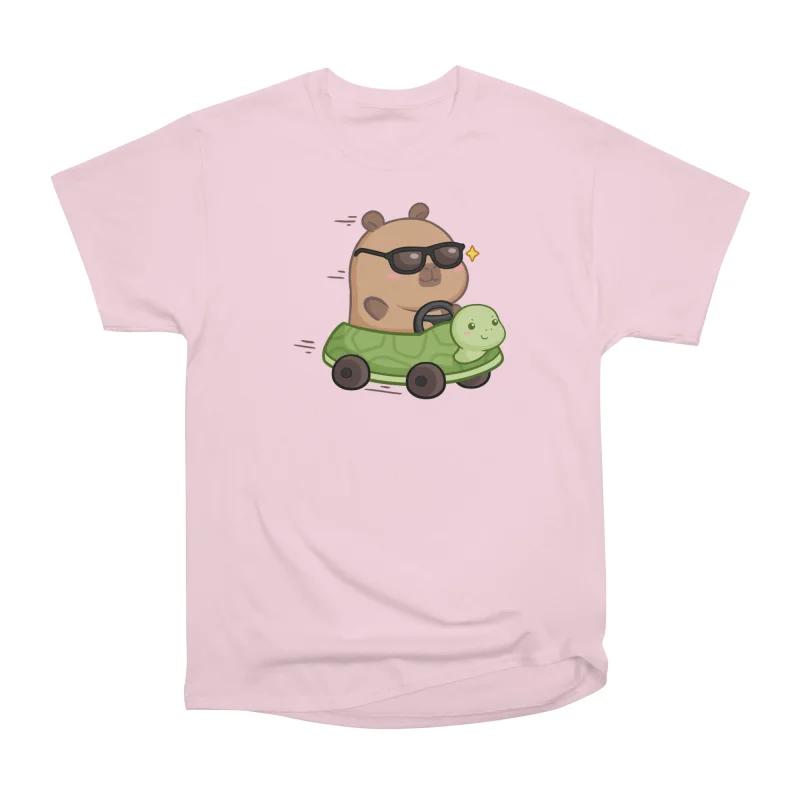 Men Casual Shirts Short Sleeves CAPYBARA TURTLE CAR Pink Tees Oversized T-shirts S