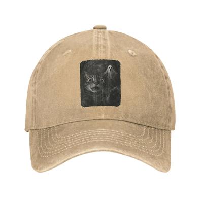 Cat Selfie with Spooky Ghost Baseball Cap Men Women Distressed Washed Sun Cap Funny Halloween Outdoor Summer Adjustable Fit Hat