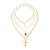 Fashion Imitation Pearl Cross Pendant Necklace, Wind Imitation Crystal Chain, Gemstone Collarbone Necklace.
