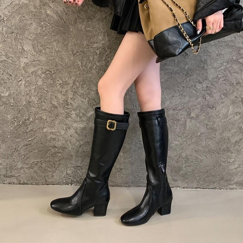 2025 autumn and winter new product metal fasteners European and American niche temperament British style gentle retro high boots