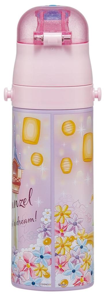 Skater Children's Stainless Steel Water Bottle, Direct Drinking, 470ml, Kid-Friendly and Lightweight, Disney Tangled Design, Size 25, Insulated,