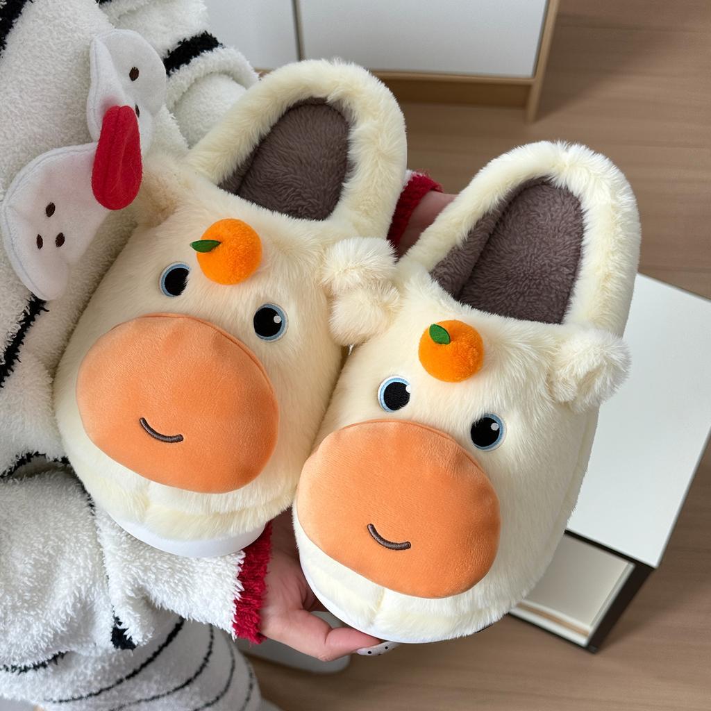 Bonitas zapatillas de algodón de capibara, nuevas de invierno, para interior del hogar, con cabeza de bolsa antideslizante, cálidas de felpa, algodón, mopa