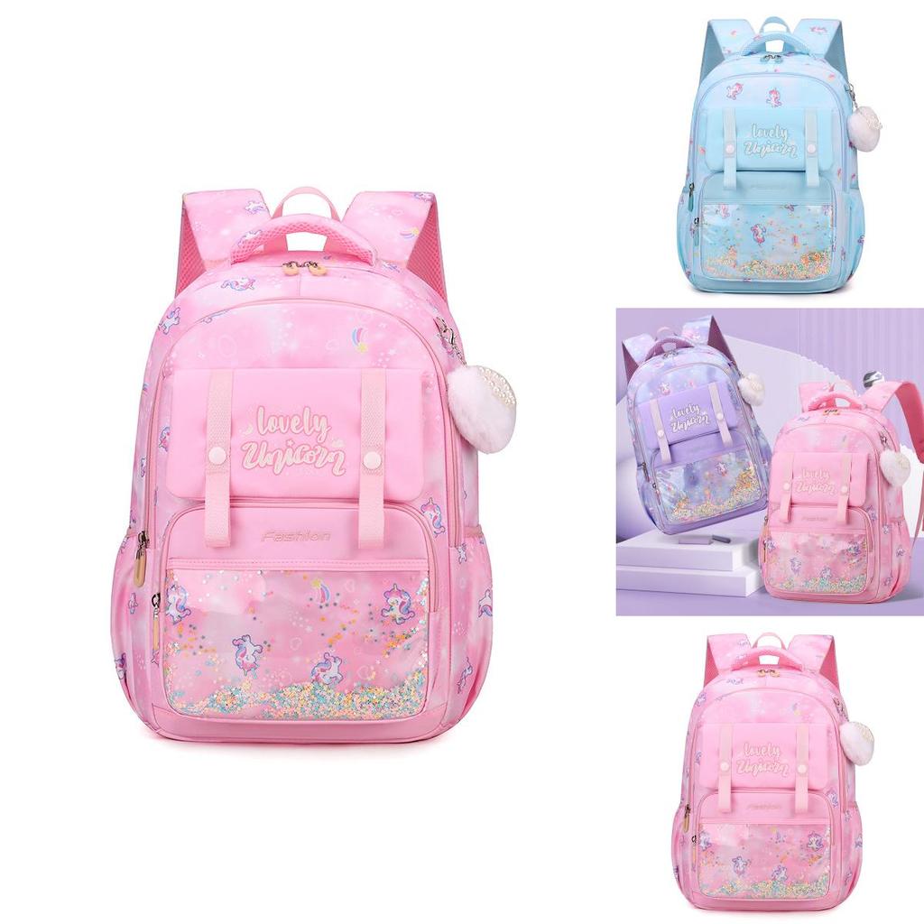 Nylon Girl School Backpack With Unicorn And Letter Print For Middle School Students