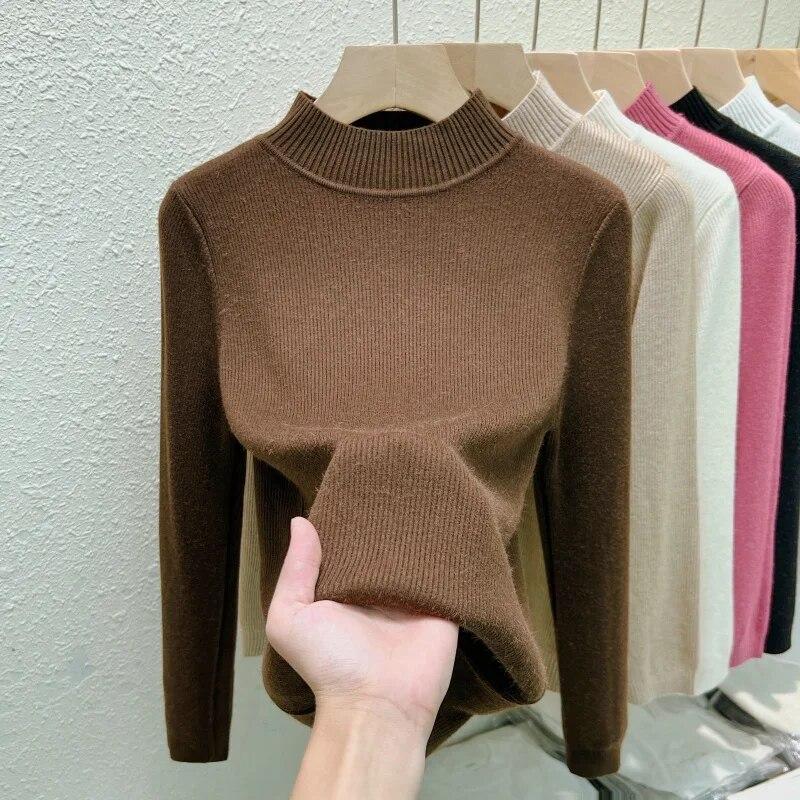 Autunno Inverno Moda Caldo Pile Donna Maglione Casual Slim Fit Solido Addensato Pullover da Donna Ufficio Velluto Top 29777