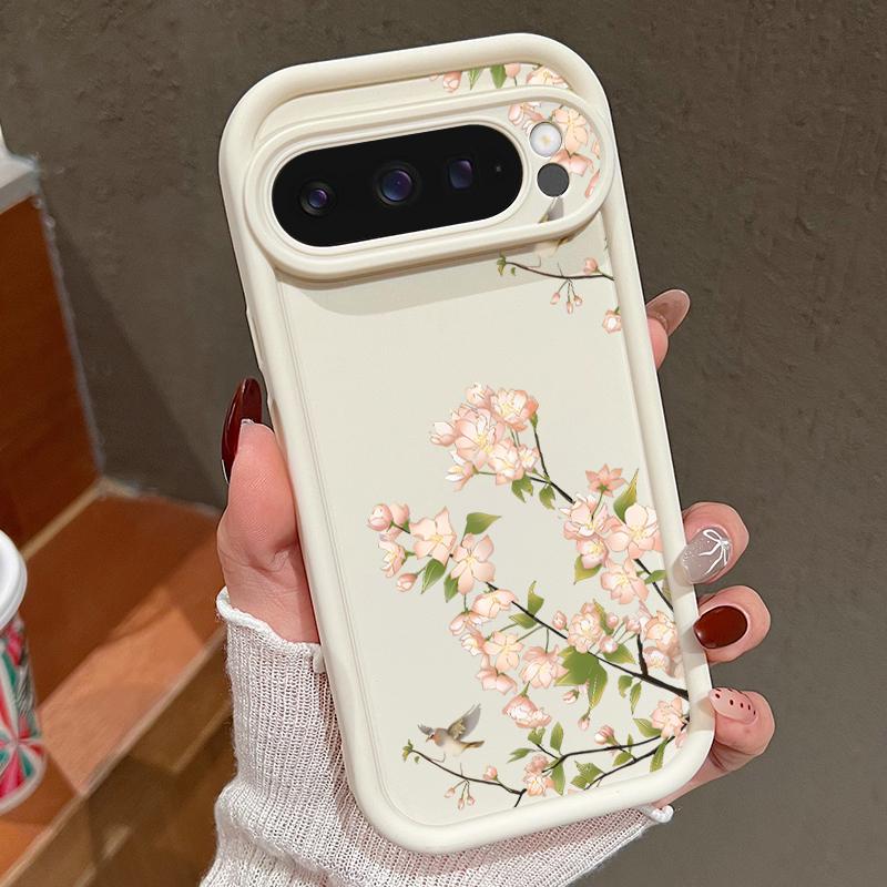 Simple Floral Print TPU Soft Solid Color Phone Case For Google Pixel 9 Pro XL 8 Pro 8A Lens Protection Shockproof Matte Bumper Cover