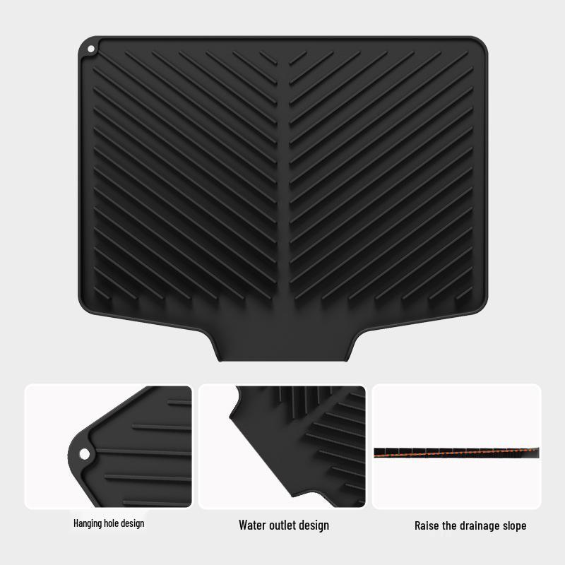Covoraș de scurgere tacâmuri din silicon antiderapant: Scurgere înclinată pentru uscat farfurii și boluri, rezistentă la căldură.