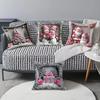 New Pink Christmas Pillow Cover Santa Claus Snowman Print Festive Decorative Cushion Case for Sofa Bed Holiday Home Decor