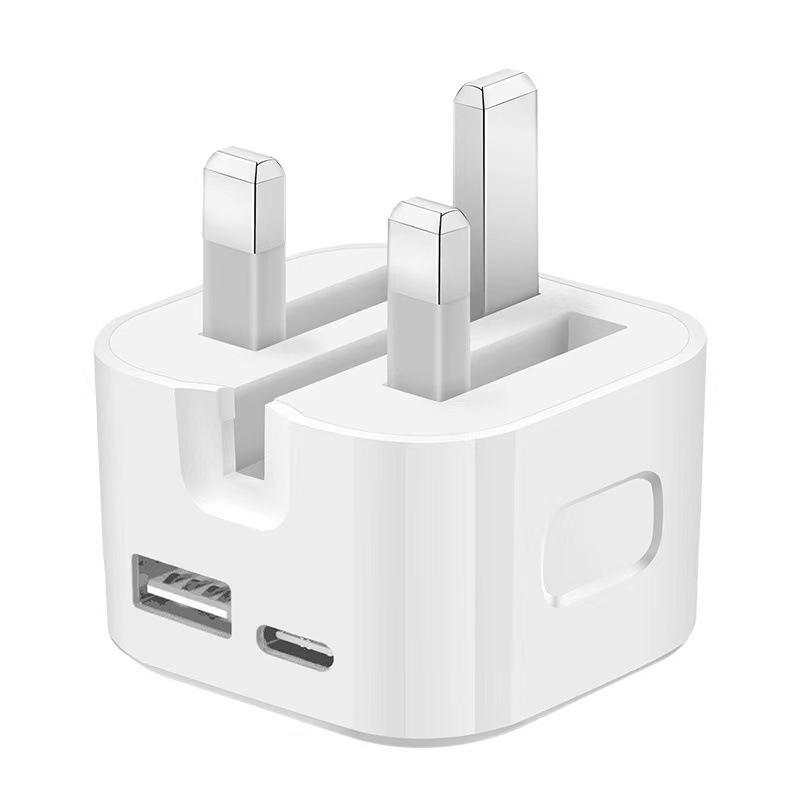 35W+C UK Dual Port Fast Charger: Compatible with Apple and Android, USB+PD Fast Charging