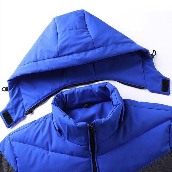 Men's Warm Cotton Coats Winter Color Matching Hooded Detachable Warm Coats Men's Large Size Wadded Jackets