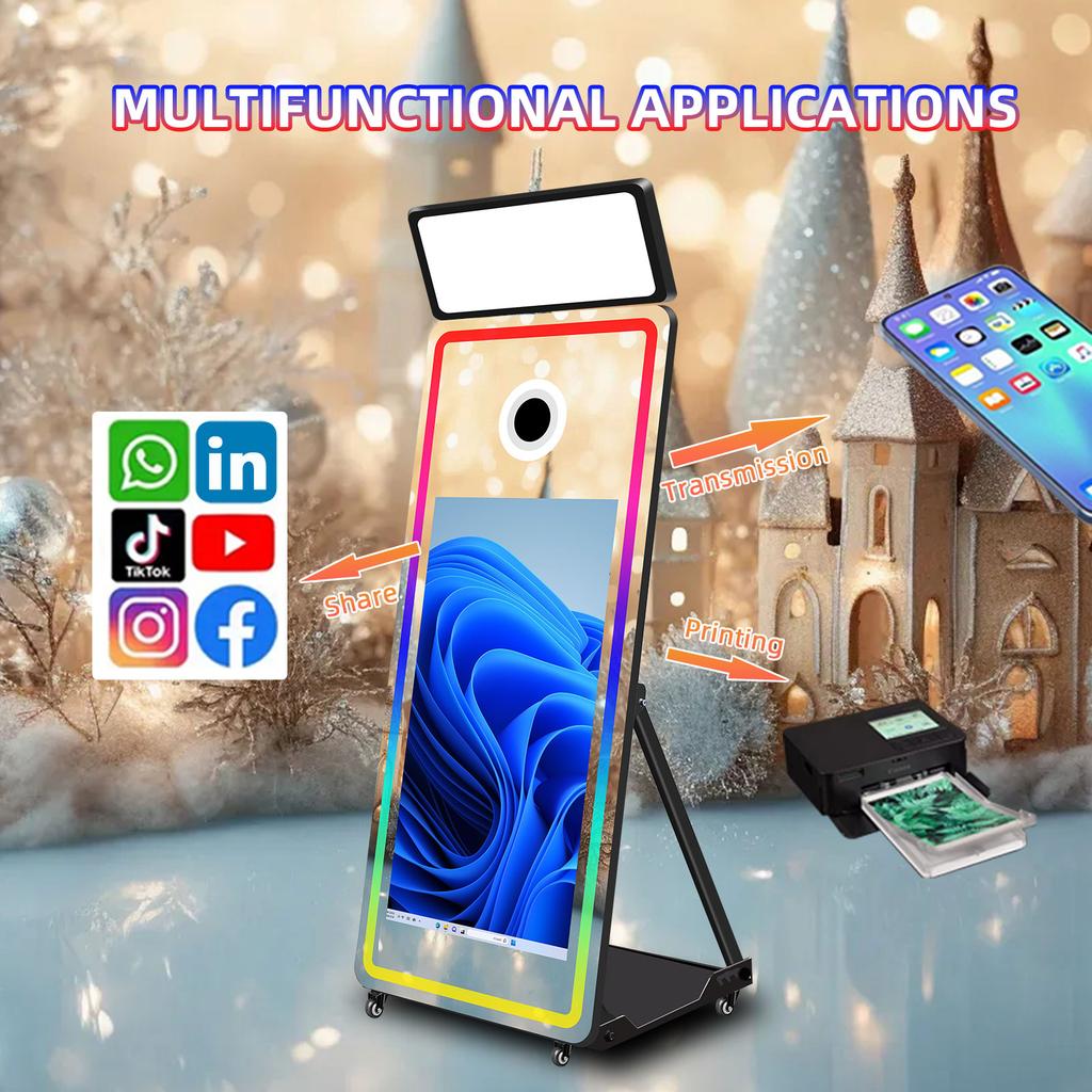 Unique Design Digital Photo Booth Mirror With 32 43 Inch Touch Screen Camera and Printer Selfie Magic Mirror Photobooth Machine
