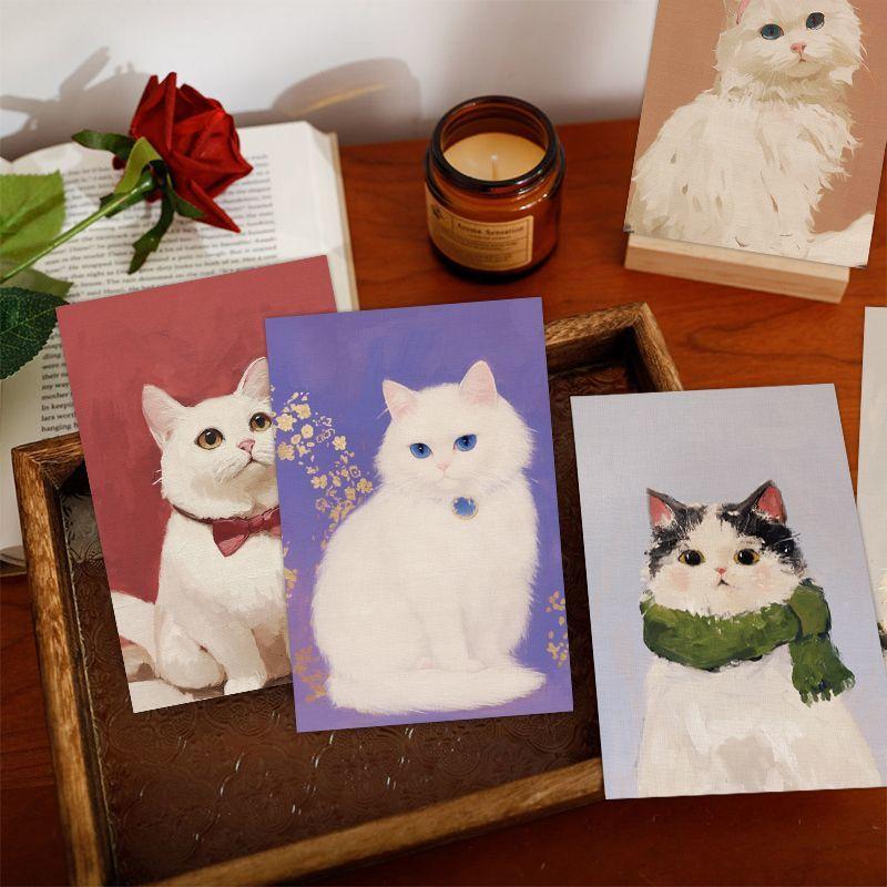 10 Sheets /set Cat Album Card Art Animal Illustrations Nordic-style Decorative Wall Stickers for Living Room