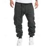 Mens Retro Casual Cargo Pants Loose Multi Pocket Drawstring Long Trousers