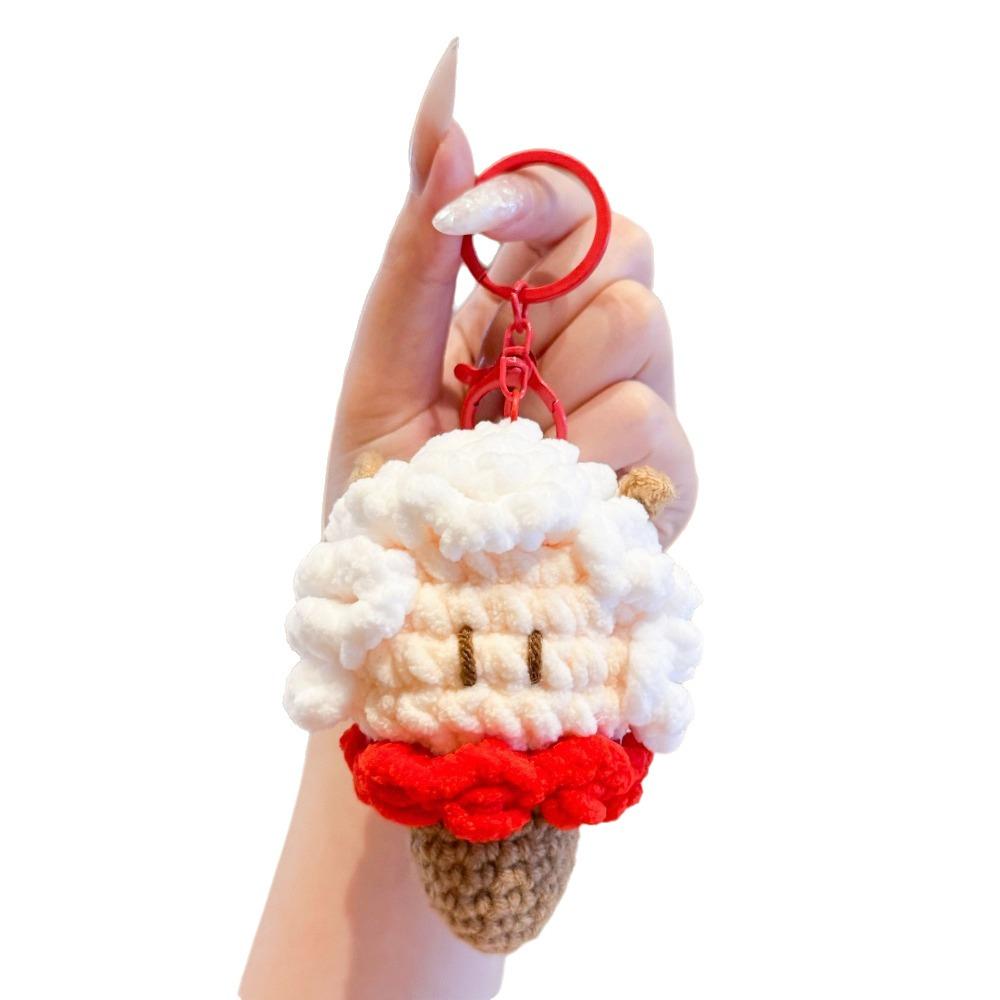 Soft Crochet Sheep Ice Cream Keychain Cute Knitted Lamb Bag Charm Hanging Decoration