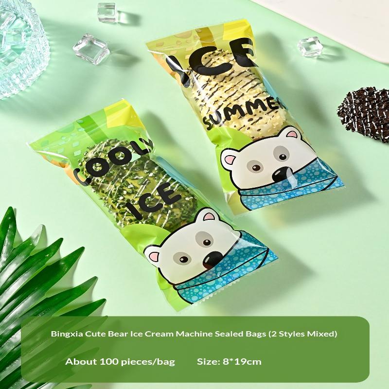 100Pcs Cartoon Ice Cream Packaging Bag Homemade Popsicle Disposable Plastic Popsicle Protective Cover Storage Sealing Bag Diy