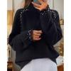 Tooxika Women's Clothing 2024 Autumn And Winter New Solid Color Long-sleeved Nail Diamond High-necked Knitted Sweater Pullover Jacquard Sweater Female