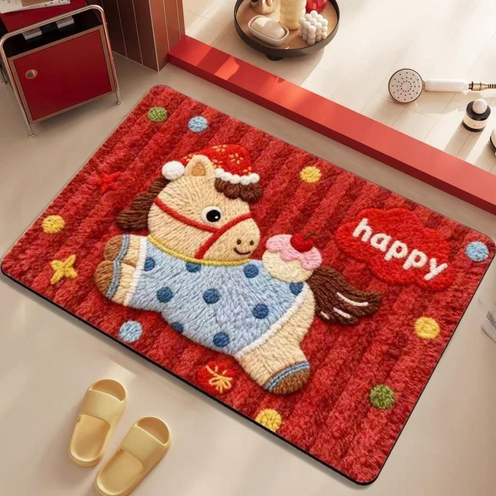 Quick Dry Horse Floor Mat Non-slip New Year Theme Bath Mat Soft Texture Blessing Words Floor Protection Mat for 2026 New Year