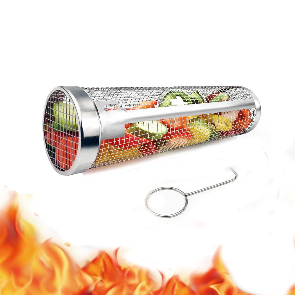 Grillkorb, Spülmaschinenfest, Rollende Grillkörbe für das Grillen im Freien, Edelstahl-BBQ-Grillkorb für Gemüse, Grill
