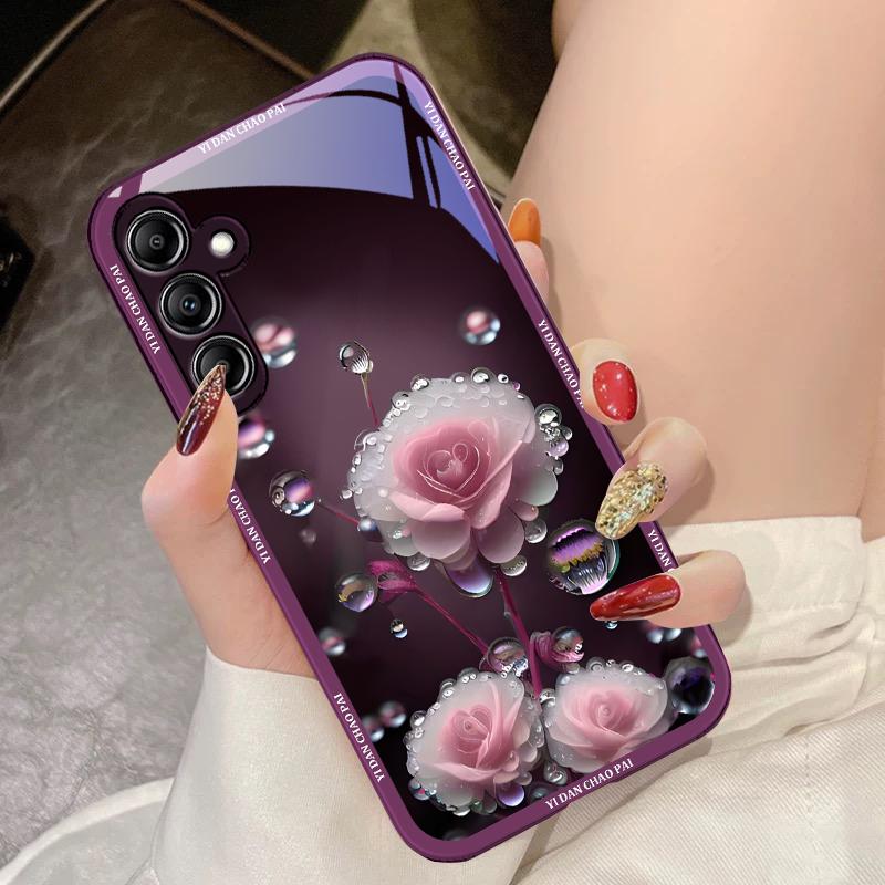 Dewdrop Flower White For Samsung Galaxy A14 4G 20 30 52 20S 21S 22 A32 33 34 42 50 51 53 54 70 71 72 73 5G Glass Phone Case