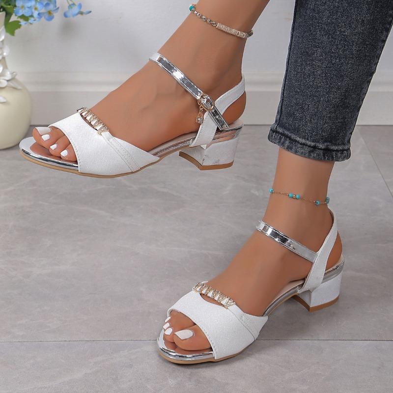 Ladies Shoes On Fashion Ankle Strap Slingbacks Women Sandals Summer Open Toe Mixed Colors Buckle Chunky Heels Sandals