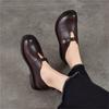 Johnature Retro Versatile Loafers Round Toe Genuine Leather Women's Low Heel Shoes