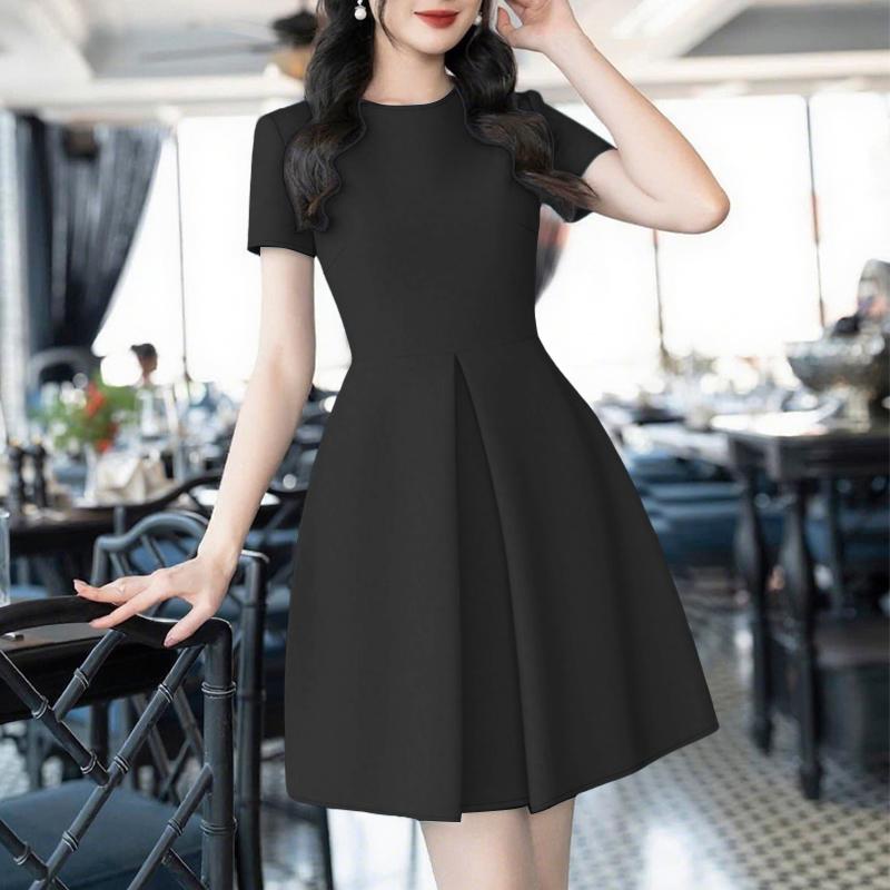 

ZANZEA Женское летнее повседневное платье с круглым вырезом и короткими рукавами XL чёрный