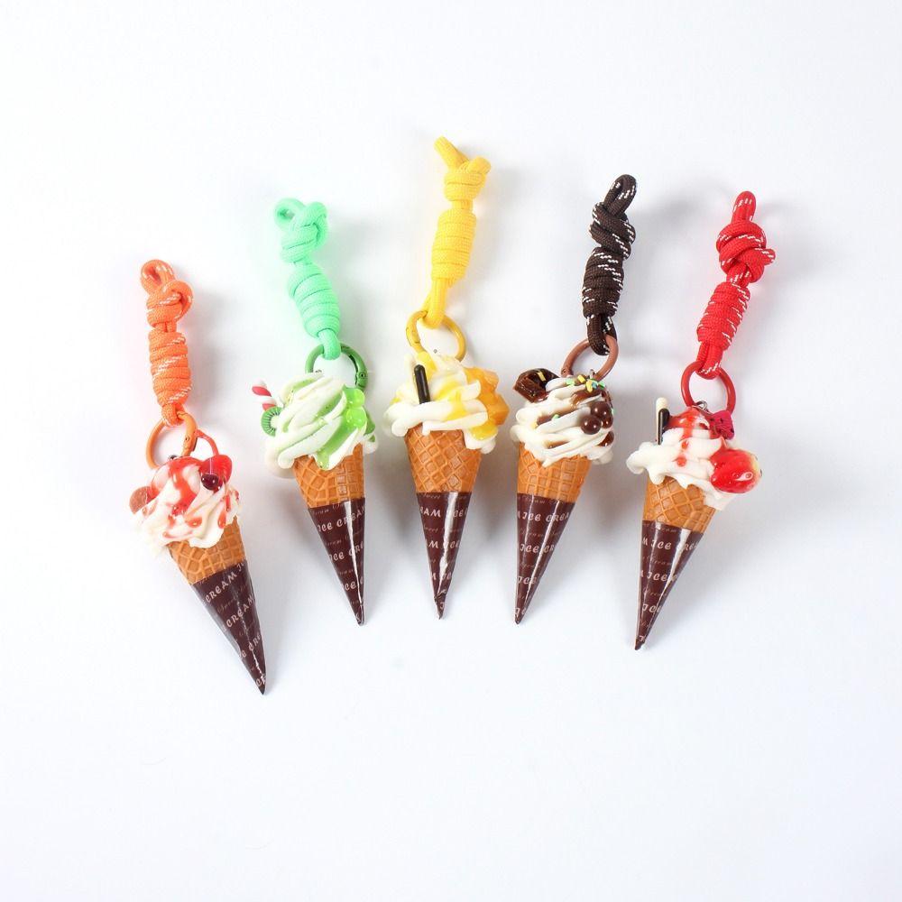Cute Ice Cream Keychain Fruit Flavored Ice Cream Key Ring Realistic Dessert Pendan  Women