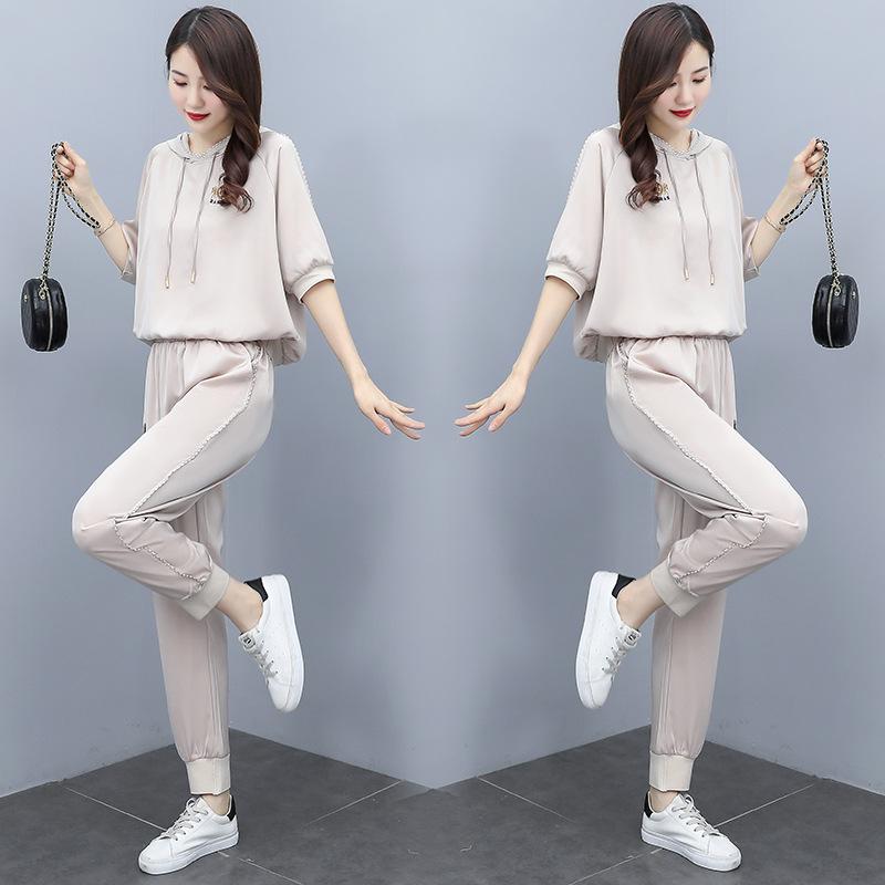 

Женский спортивно-повседневный костюм, новый модный вышитый худи с подвеской, создающий живой и омолаживающий образ, комплект из двух предметов XXL