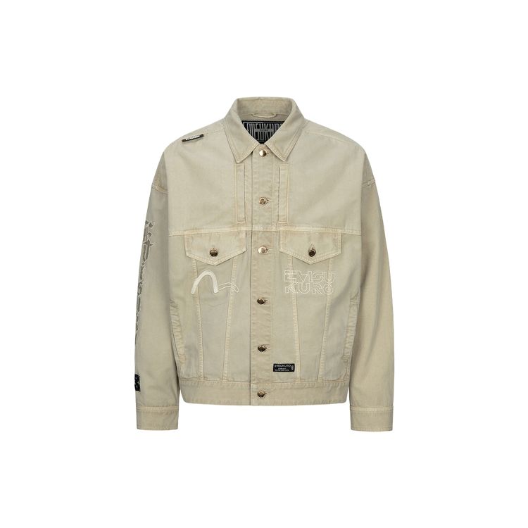 Evisu Aw23 Logo Embroidered Washed Fashion Work Jacket Men jackets Gray Green 2EAGNM3JK5112FFCT