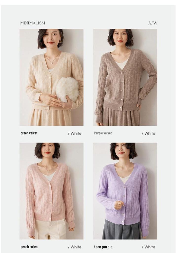 Women's Versatile V-Neck Cashmere Cardigan - Soft, Skin-Friendly, Fashionable Long Sleeve Sweater