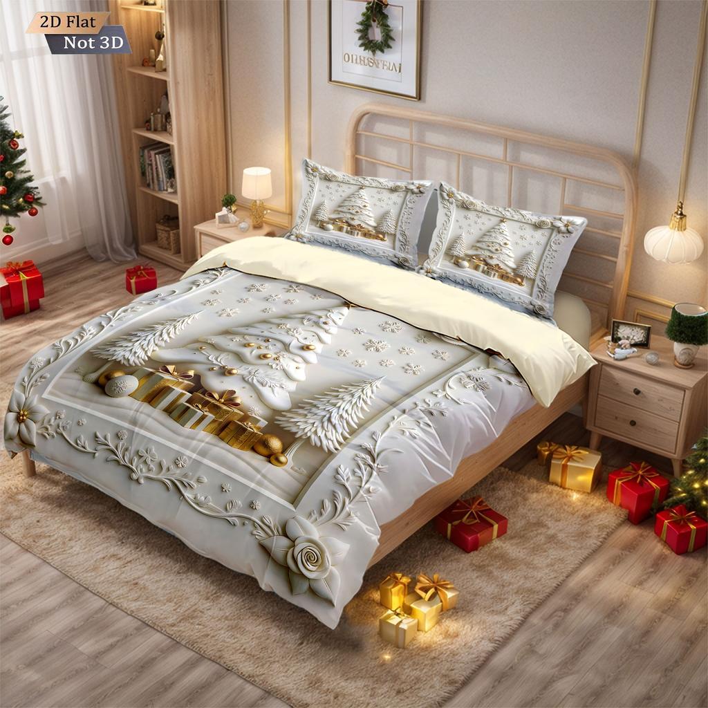 Ensemble de couette sans garniture 3 pièces imprimé arbre de Noël imitation relief multi-taille chambre dortoir décoration de literie lavable en machine