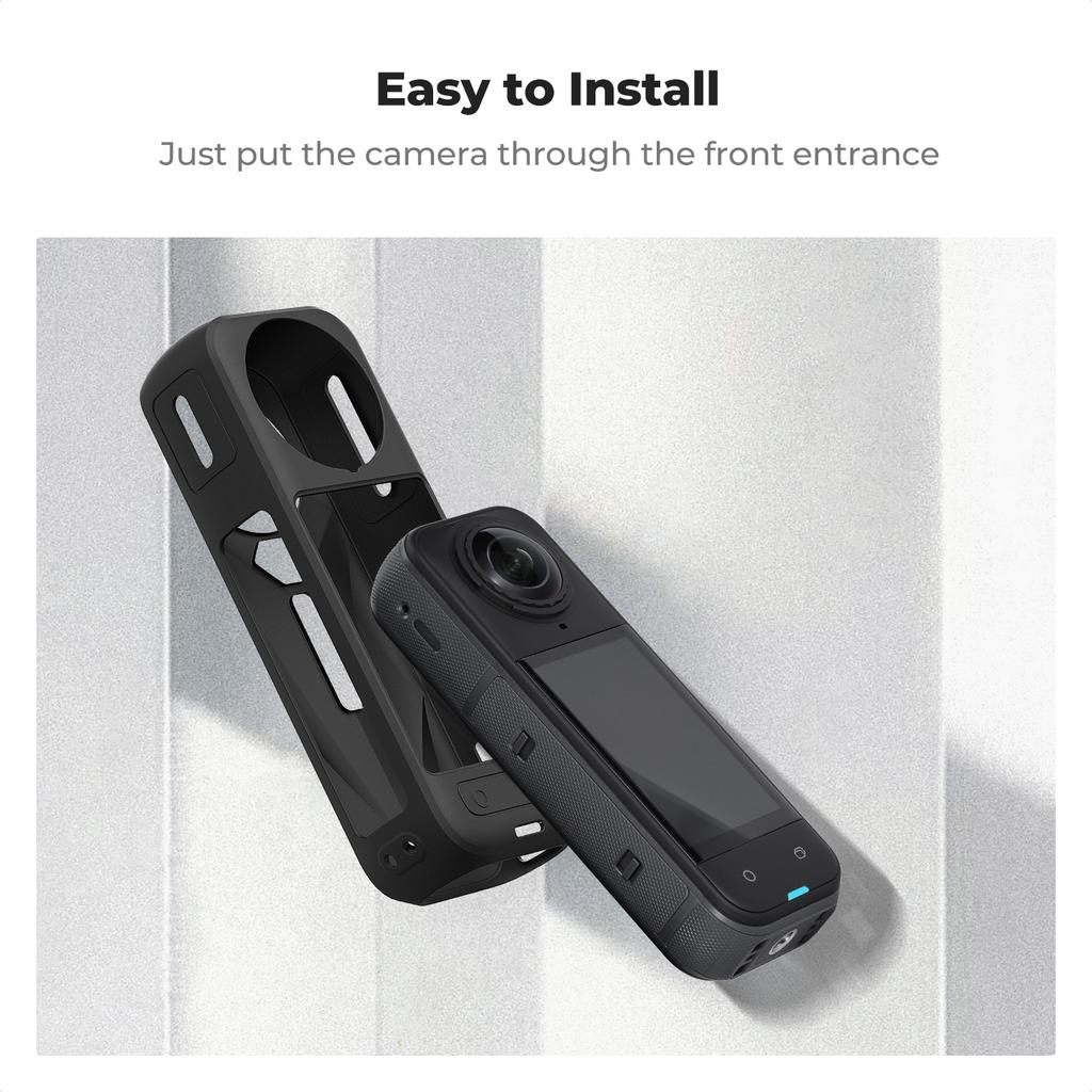 K&F CONCEPT Black Silicone Sleeve Case for Insta360 X5 Soft Protective Case with Lens Cover, Battery Side Open All-Round Protect