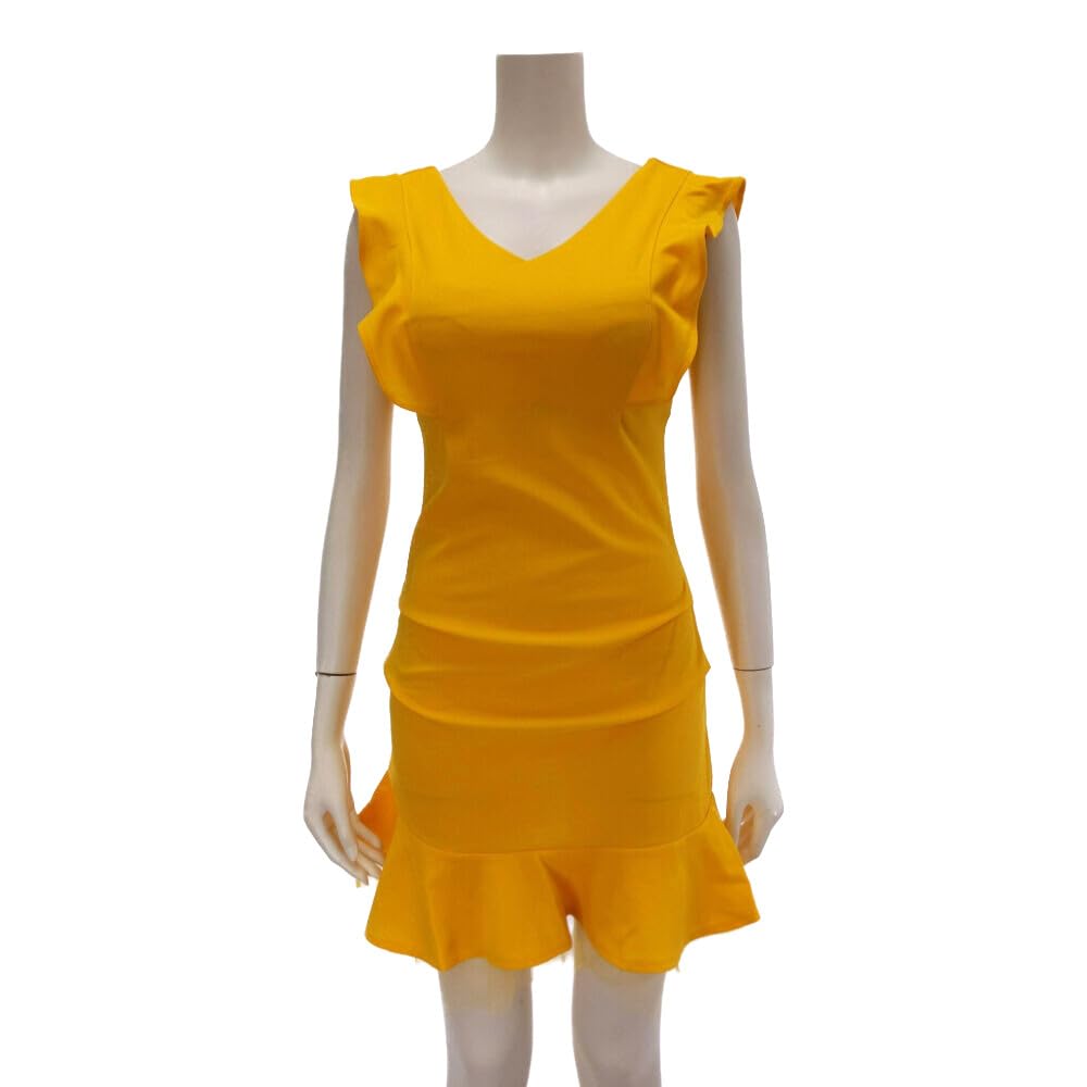 GRAXIA Cabaret Mini Raffung Entzückend Größe L Kleid, Kleid, Tüll, Rüschen, Figurbetonend, Lebhaft, Spitze, Damen, Gelb,